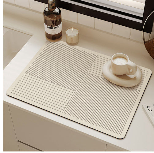 Antislip Simple Lines Silent Style Diatom Ooze Water Draining Pad Cutlery Bowl And Plates Heat Insulation Non-slip Table Mat Water-absorbing Quick-drying Mat Generation Hair