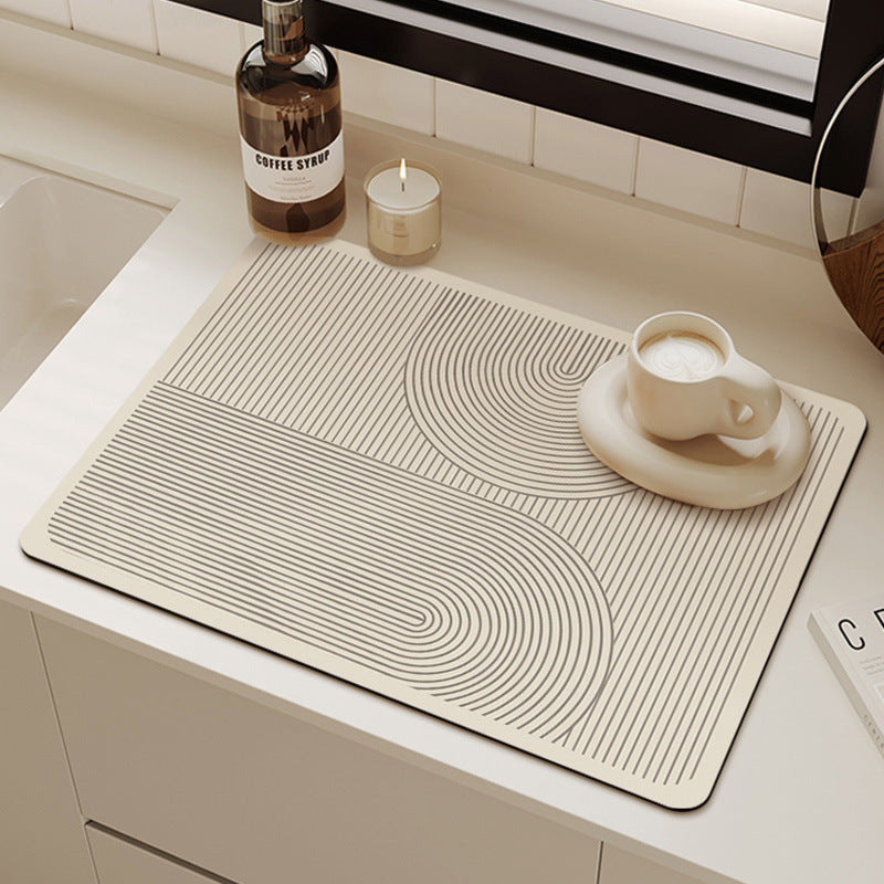 Antislip Simple Lines Silent Style Diatom Ooze Water Draining Pad Cutlery Bowl And Plates Heat Insulation Non-slip Table Mat Water-absorbing Quick-drying Mat Generation Hair