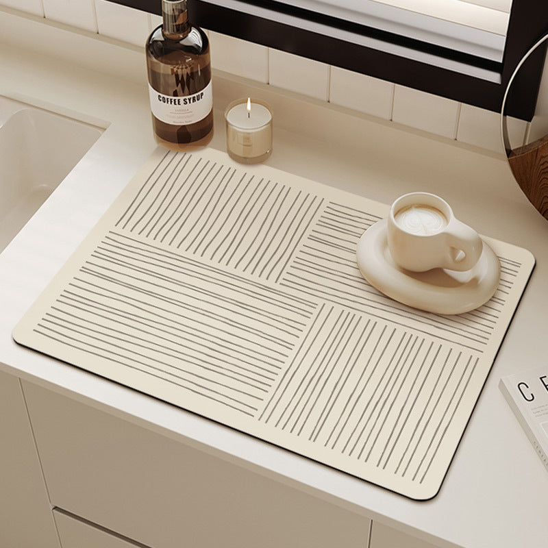 Antislip Simple Lines Silent Style Diatom Ooze Water Draining Pad Cutlery Bowl And Plates Heat Insulation Non-slip Table Mat Water-absorbing Quick-drying Mat Generation Hair