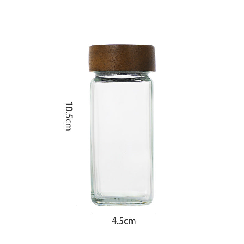 4oz Acacia Wooden Lid Square 120ml Barbecue Cumin Pepper Scattering Granules Seasoning Glass Spice Bottle Suit